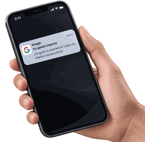 Celular mostrando la notificación de Google para dejar una reseña